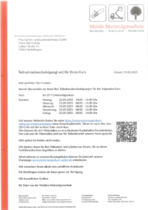 Sini Cvetnic, Teilnahmebescheinigung Motorsägenkurs AS-25-7