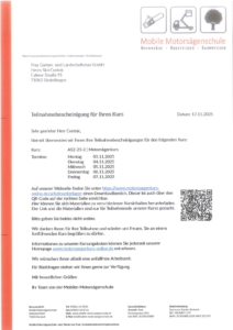 Sini Cvetnic, Teilnahmebescheinigung Motorsägenkurs AS-25-2